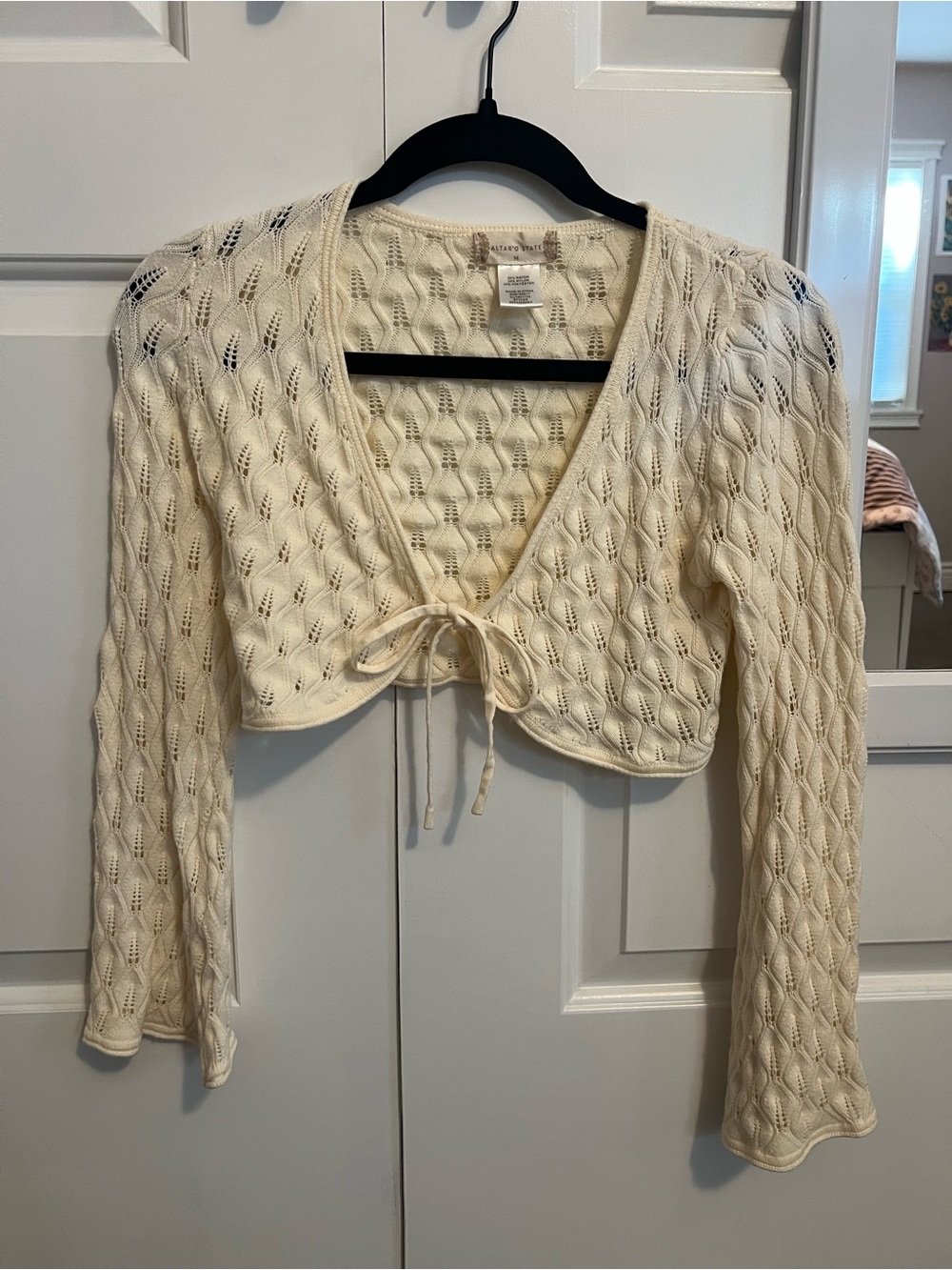 Altar'd State Cream Crochet Tie-Front Cardigan Cropped Size Medium